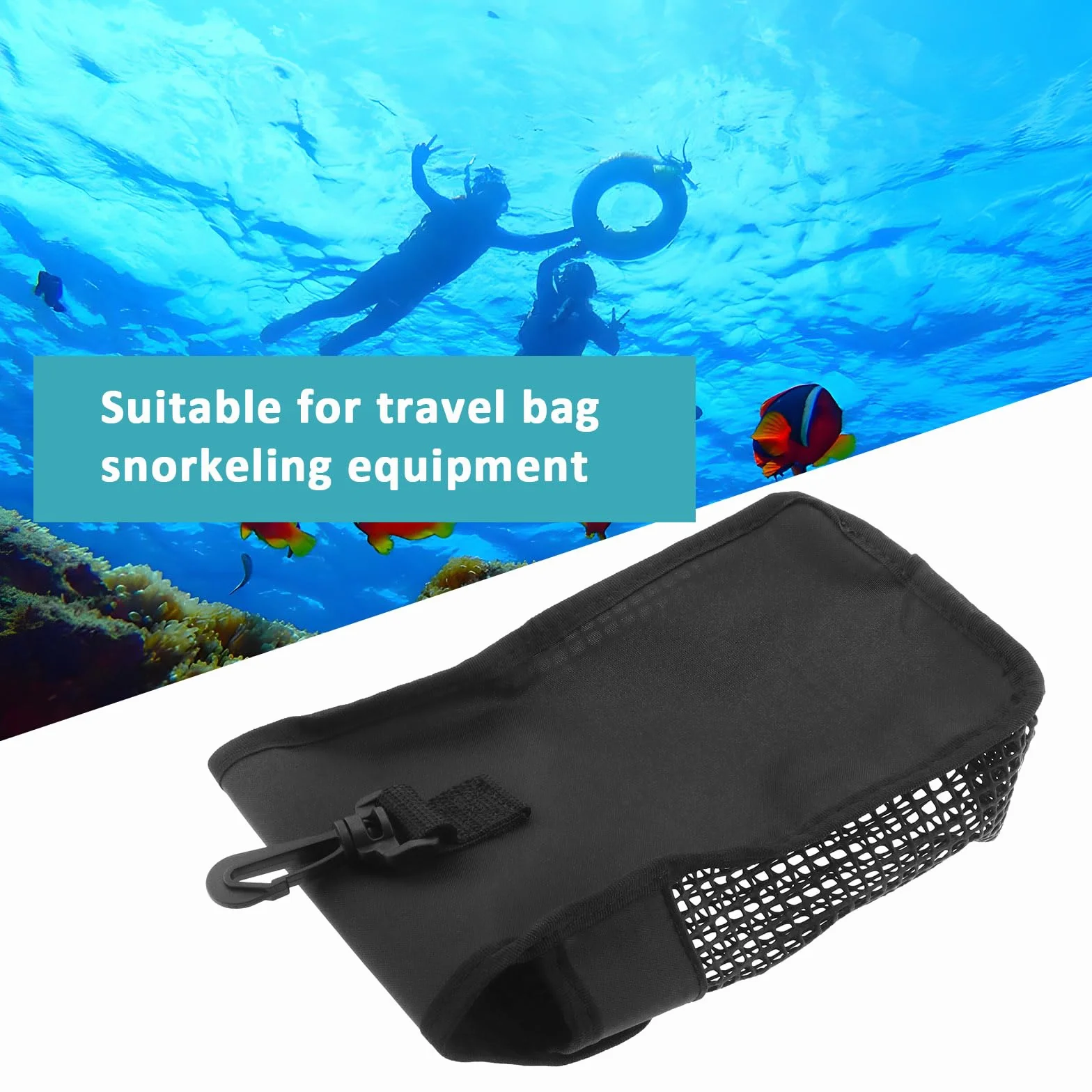 Bolsa de buceo de malla, bolsa de herramientas de malla portátil, bolsa de deporte resistente, equipo de buceo al aire libre, portátil, ligera, malla de buceo con hebilla (negro)