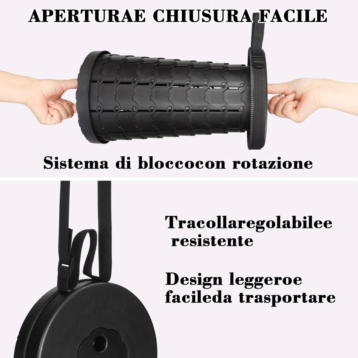 USHOP Taburete Plegable Portátil, Taburete Plegable Telescópico, Altura Ajustable, Ligero, Negro, Plástico, Adecuado para Camping, Pesca, Senderismo y Actividades al Aire Libre
