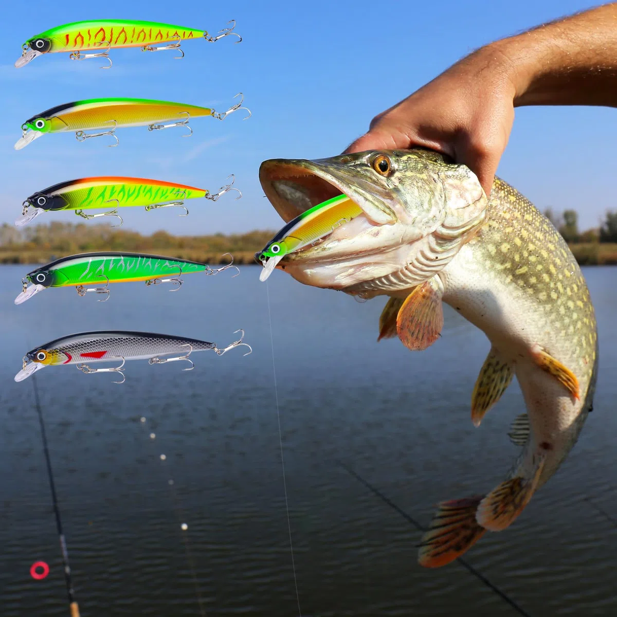 5 Piezas Señuelos Pesca, Señuelos Spinning de Pesca con Anzuelos Triples, Señuelos de Pesca para la Pesca de Peces Depredadores, anzuelos de Pesca para Agua Dulce y Salada
