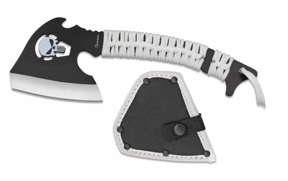 Tiendas LGP Albainox - 32451 - Hacha ALBAINOX- Modelo Calavera Total: 23,8 cm. Acero INOX. Mango Encordado -Herramienta para Caza, Pesca, Camping, Outdoor, Supervivencia y Bushcraft