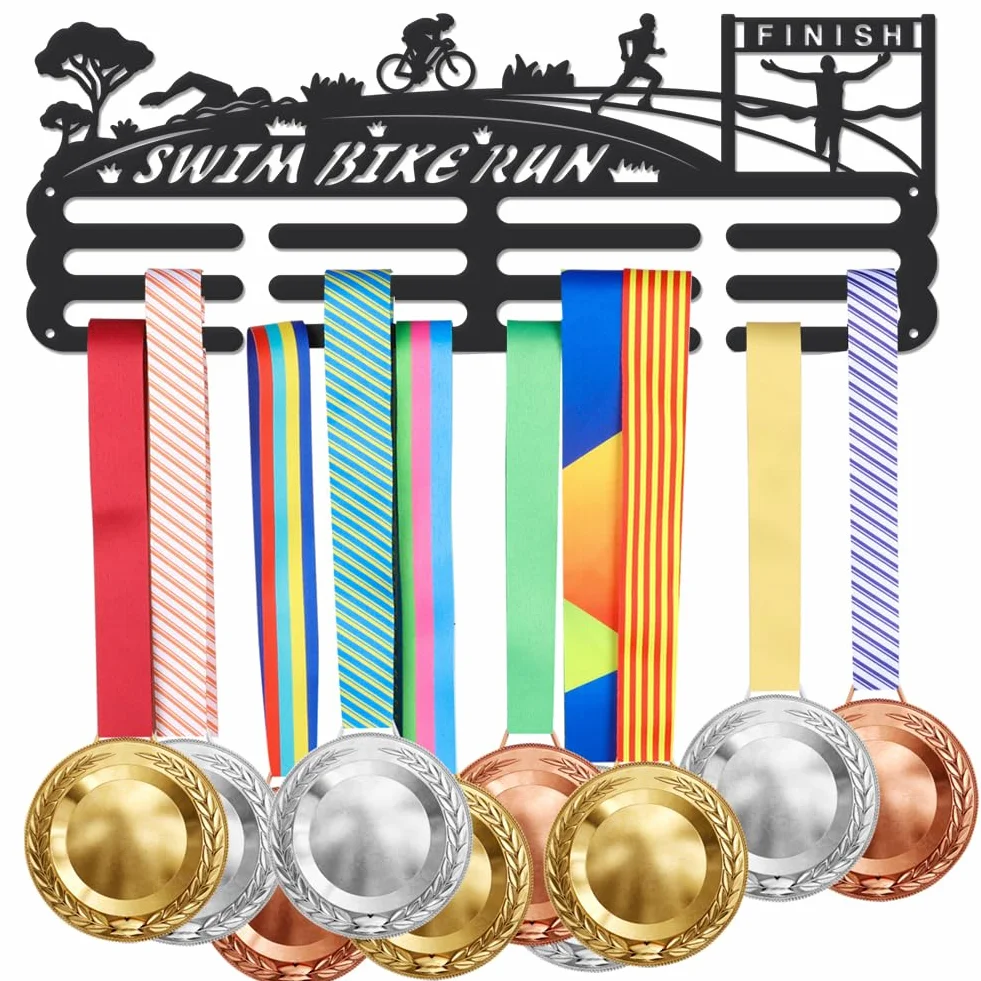 SUPERDANT Soporte para medallas de triatlónpara nataciónbicicletacorrersprint y exhibiciónde hierro negropara colgar en la paredpara medallas de competiciónpara colgar en la paredmás de 60 medallas