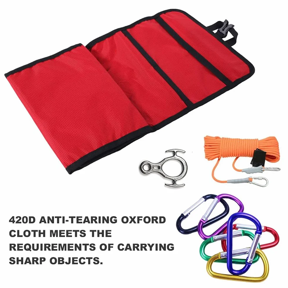 Organizador de Equipo de Escalada, Ganchos Plegables para Colgar, Anillo en D, Bolsa de Cuerda, Equipo de Herramientas para Colgar, mosquetón, Bolsa de Almacenamiento para Equipo (Rouge)