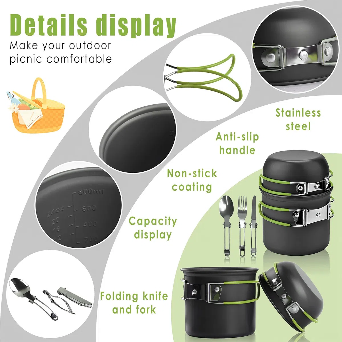 Utensilios de Cocina para Acampar, Olla de Cocina para Acampar Set, Utensilios de Cocina, para Camping para 1-2 Personas, para Acampar, Cocinar Aire Libre, Hacer Caminatas, Viajar