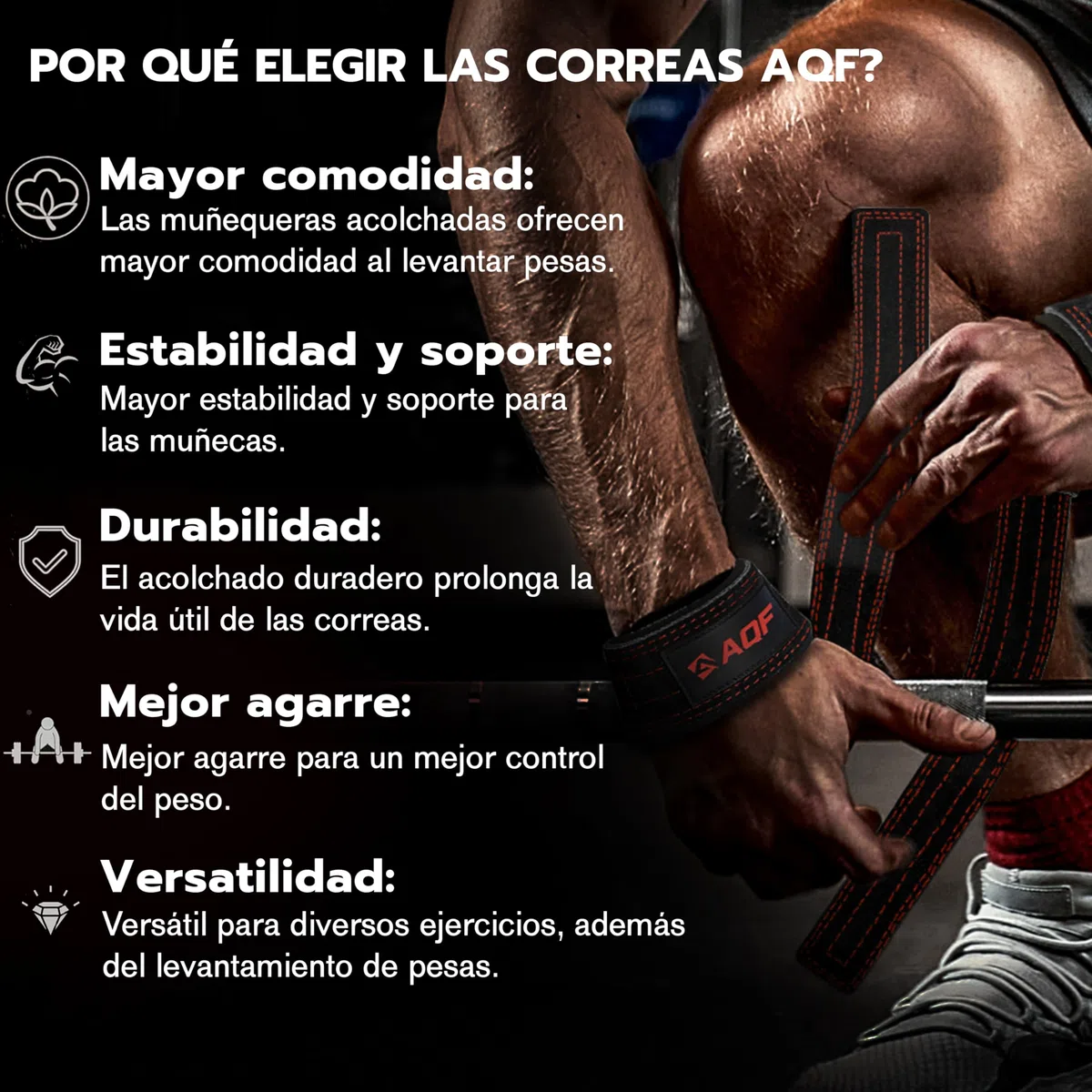 AQF Straps Gym - Correas de Levantamiento de Pesas - 100% Suede Leather Lifting Straps para Entrenamiento de Fuerza de Leso Pesado - Ejercicios Gimnasio Accesorios Fitness Mujer y Hombre