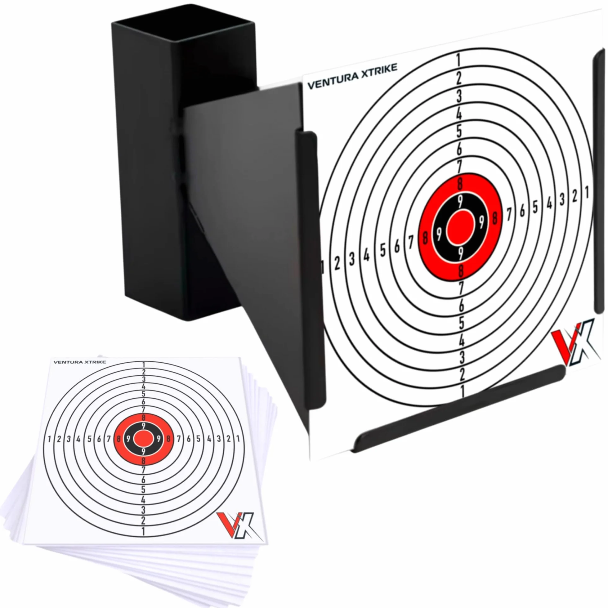 Objetivo Cazabalines de Acero 14 x 14 cm para Airsoft, Aire comprimido o Tirachinas + 50 Dianas | Diana Resistente para Entrenamiento de Precisión | Fácil Instalación | Uso Exterior e Interior