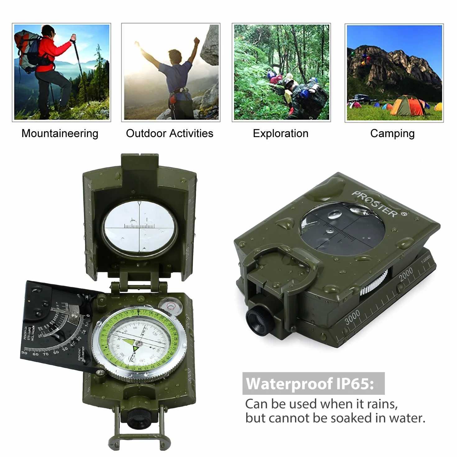 Proster Brújula Profesional con Clinómetro Brújula Militar Impermeable con Bolsa de Transporte para Camping Senderismo Caza Actividades al Aire Libre