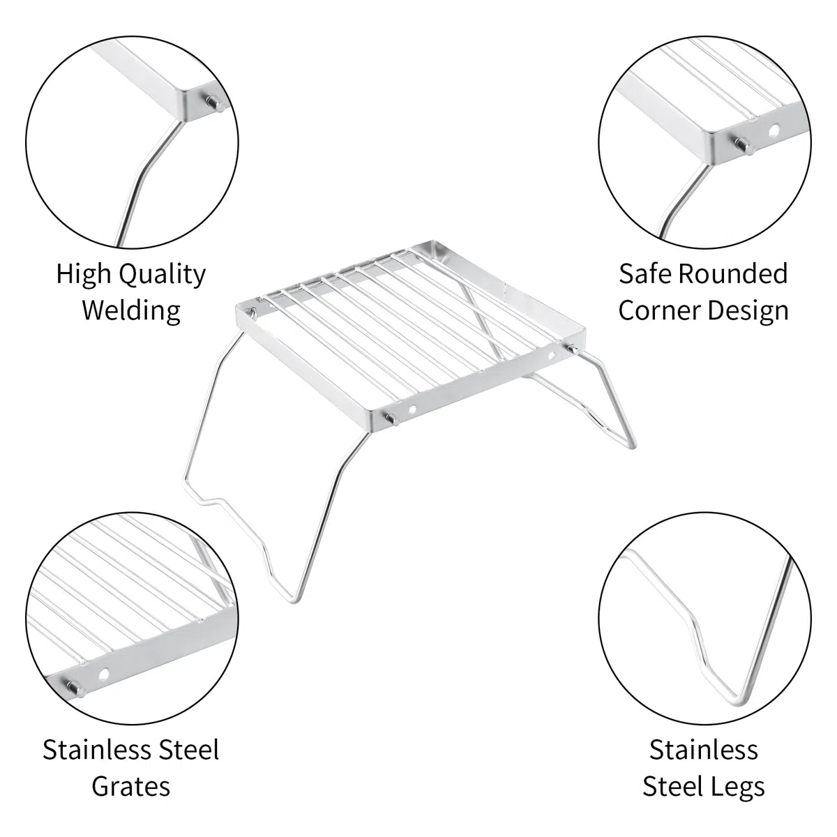 Parrilla de Camping, Soporte Plegable para Camping al Aire Libre, Soporte Ultraligero para Fogata de Acero Inoxidable, Parrilla Portátil para Camping, Senderismo, Barbacoa, Pesca