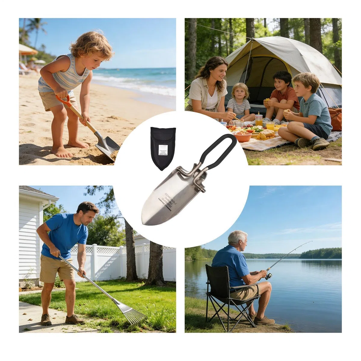 Pala de Camping | Plegable de Acero Inoxidable para Exteriores | Plegable de Acero Inoxidable para jardín,para Playa Camping Senderismo Supervivencia Exterior