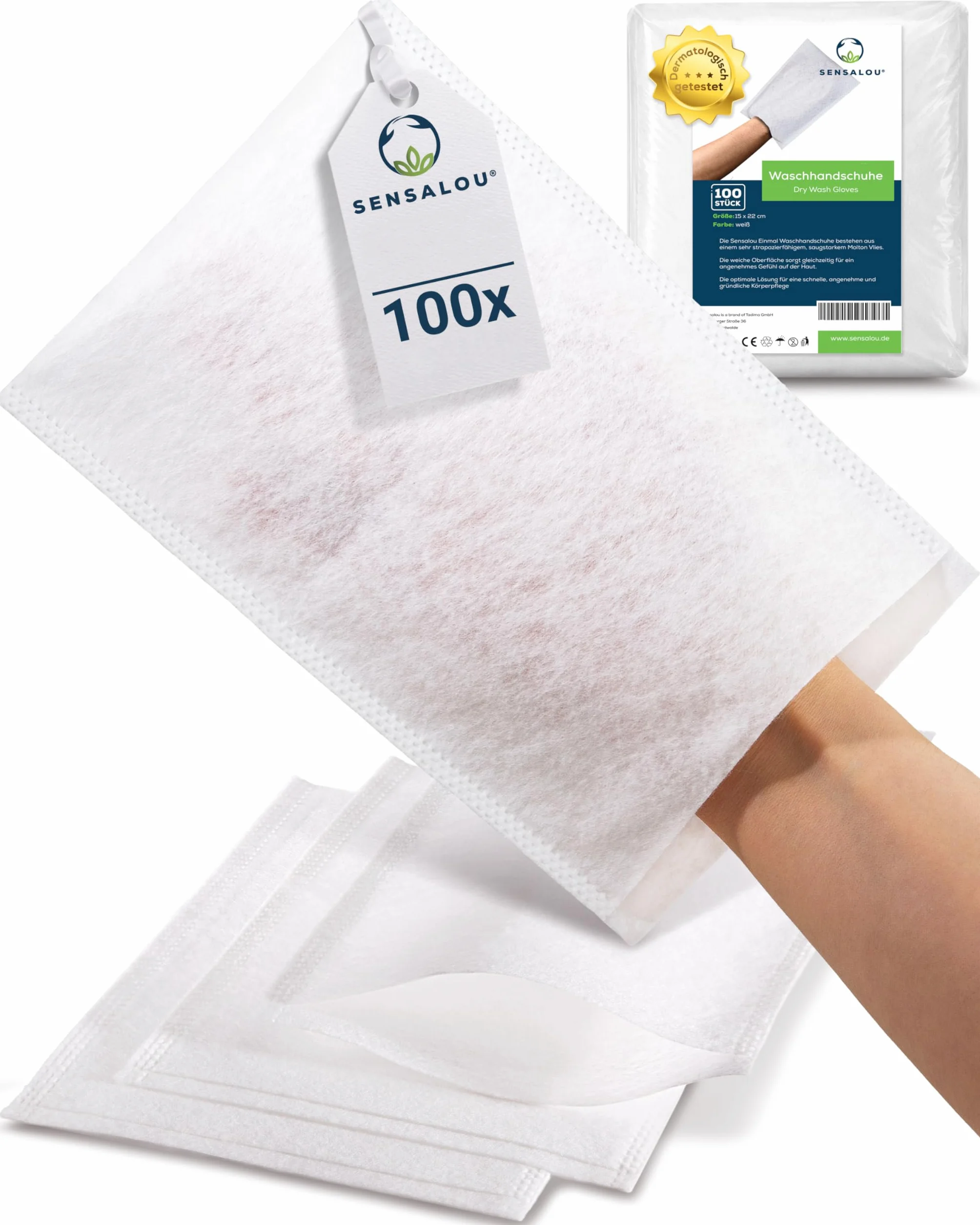Sensalou Guantes De Lavado Desechables Impermeables 100 Unidades 12 x 22 cm Toallitas Íntimas Microfibra Tela No Tejida Suaves y Resistentes Para Adultos Bebé Niños Viaje Camping Festival Blanco
