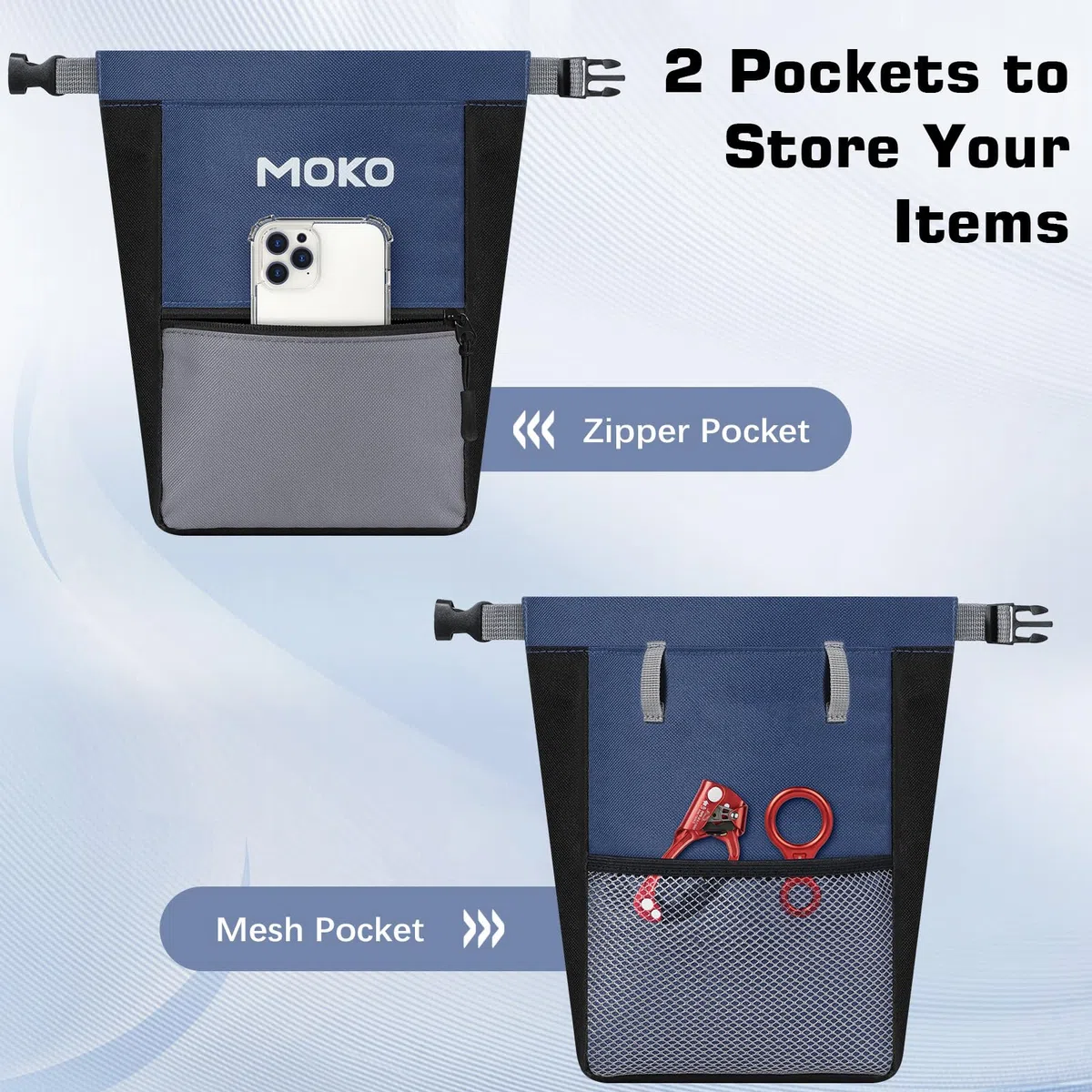 MoKo Bolsa de Magnesio para Escalada en Roca, Bolsa de Magnesio con Cierre Magnético y Bolsillo con Cremallera, Cubo de Magnesio para Levantamiento de Pesas, Búlder, Gimnasia, Fitness