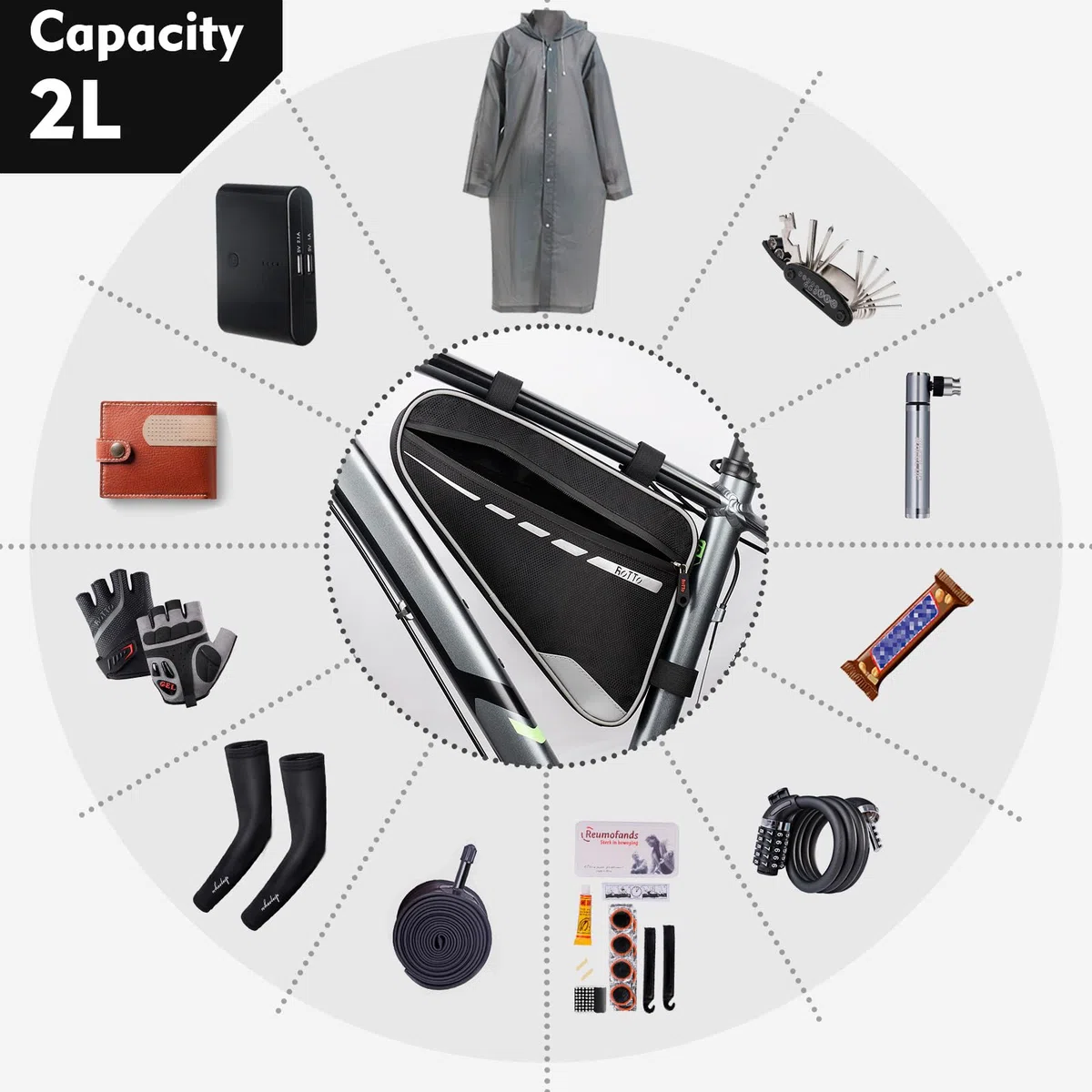 ROTTO Bolsa Triangular para Biciclet Cuadro Bolsa para Tubo Frontal de Bicicleta Impermeable 2L & 1.2L