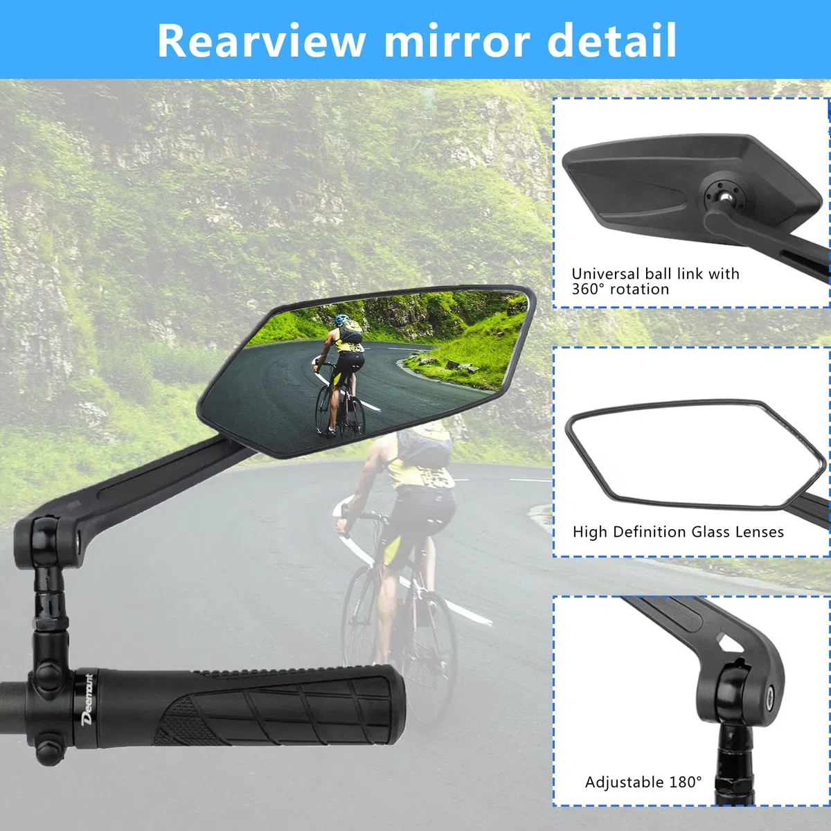 2 Pieza Espejo Retrovisor de Bicicleta, 360° Adjustable Espejos Retrovisores Manillar, HD Gran Angular Retrovisor Patinete Electrico para 20-24mm Manillar para E-Bike MTB Racing Bike