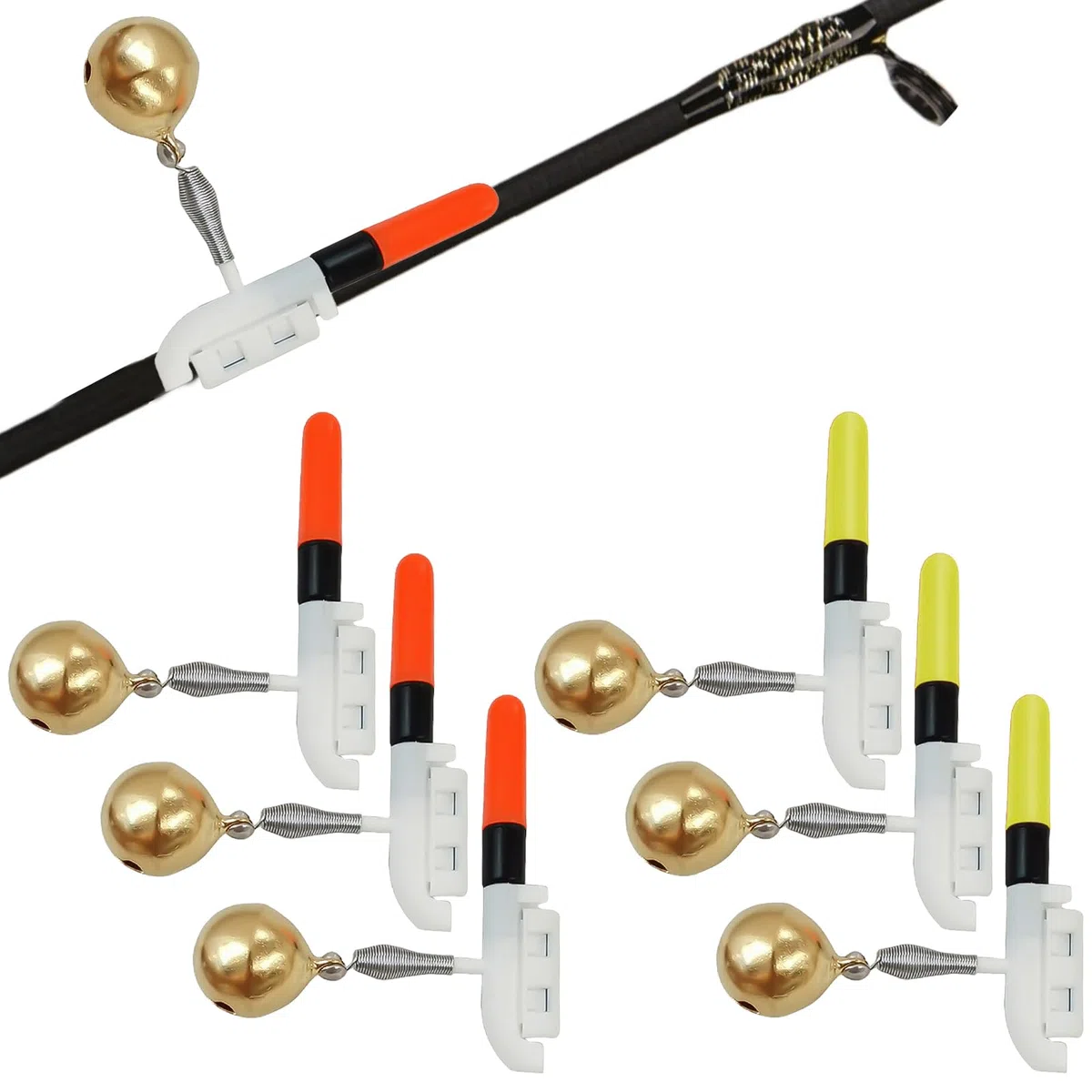Nizirioo 6 campanas de alarma de pesca: alarmas de pesca con luces de pesca, alarmas de flotación, indicador de picada LED, punta de caña con hebilla, accesorio de pesca nocturno, alarma de picada