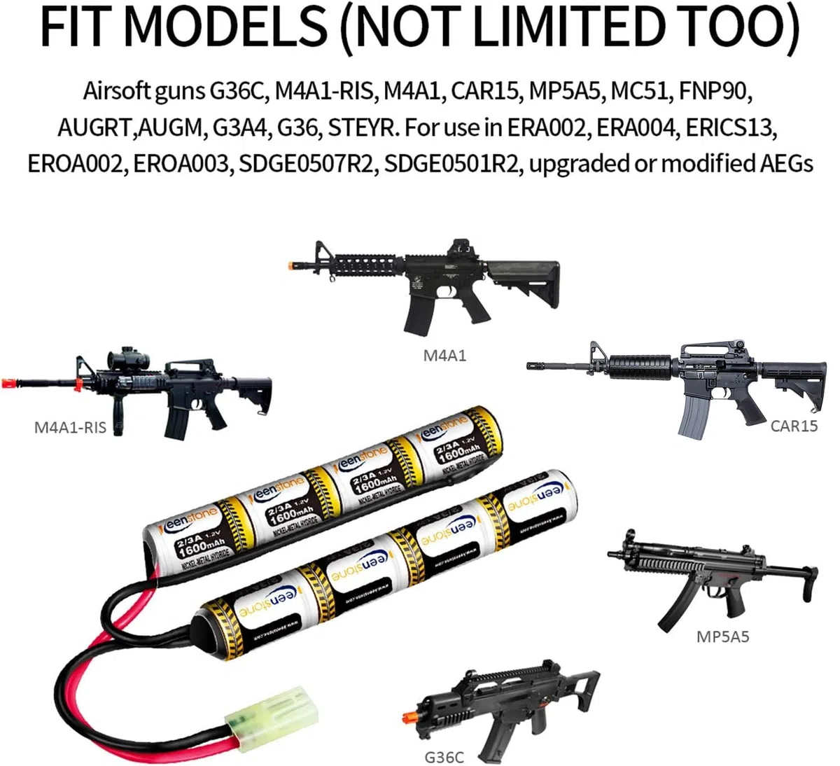 Keenstone Baterías Airsoft Stick NiMH 9.6V 1600mAh Nunchuk Stick para Rifle de Aire ICS CA TM SRC JG G36 G y M734, etc. + Mini Conector Tamiya High Discharge