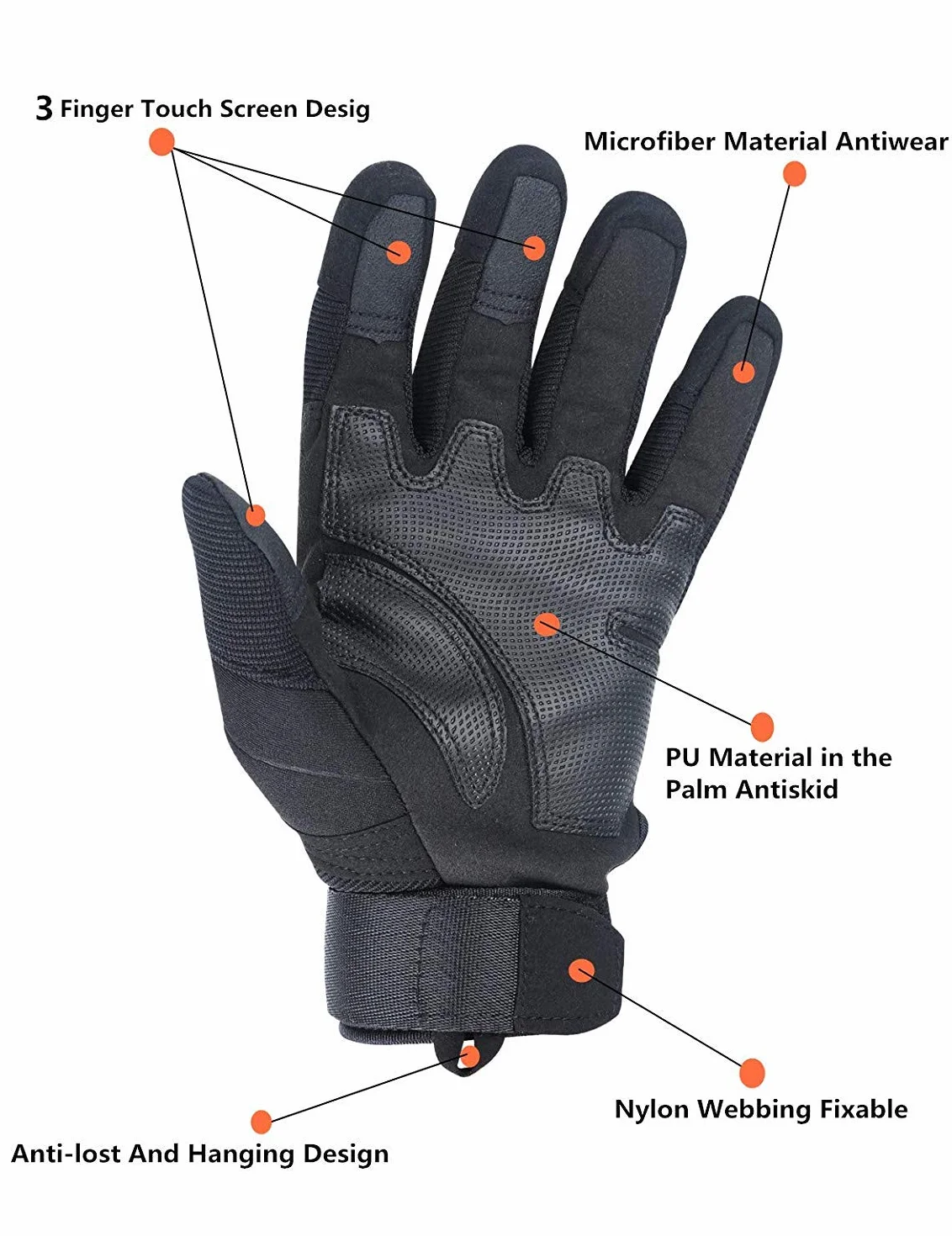 Avril Tian Guantes de protección de articulaciones, nudillos duros de goma para exteriores, guantes de pantalla táctil de dedo completo para hombres, ciclismo, motocicleta, caza, tiro, senderismo,
