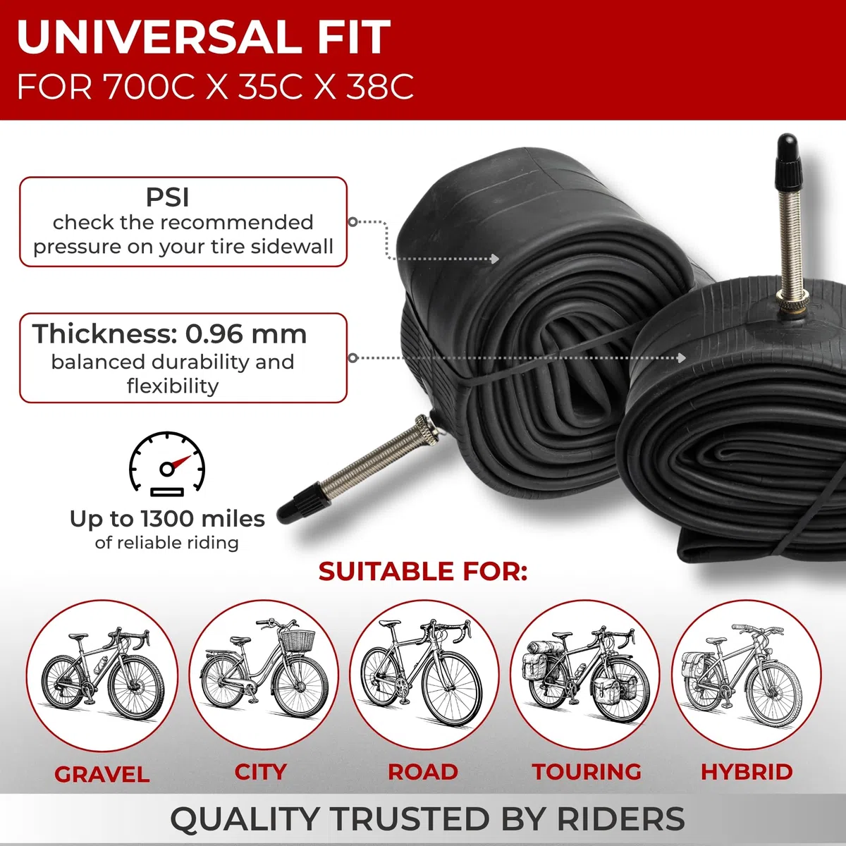Fincci Cámara Bicicleta Carretera 700 x 35c x 38c - Par de cámaras 28, para Bici de Carreras, Turismo Plegable Eléctrica, Presta Válvula Interior 48mm, Paquete de 2 componentes para Ciclismo 622