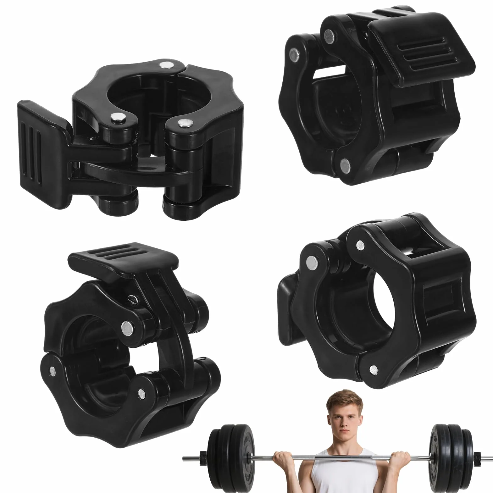 4 pinzas para mancuernas, cierre rápido, cierres de mancuernas, cierre rápido, cierre rápido para entrenamiento de levantamiento de pesas (negro)