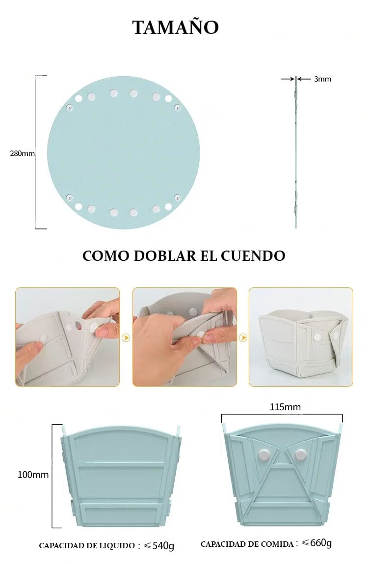 Plato de Silicona Plegable con varias Posiciones - Cuenco plegable Ideal para Camping, Playa o Montañismo, Hermético y Fácil de Limpiar, pack de 2 (Negro)
