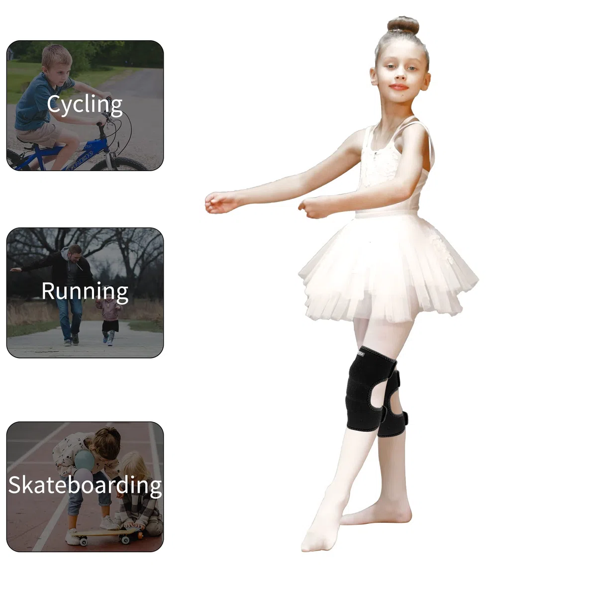 ONTYZZ Rodilleras para niños y niñas, ajustables, suaves, con almohadilla SBR gruesa para descenso, ciclismo, danza, voleibol, gateo, deporte, rodilleras, color negro/M