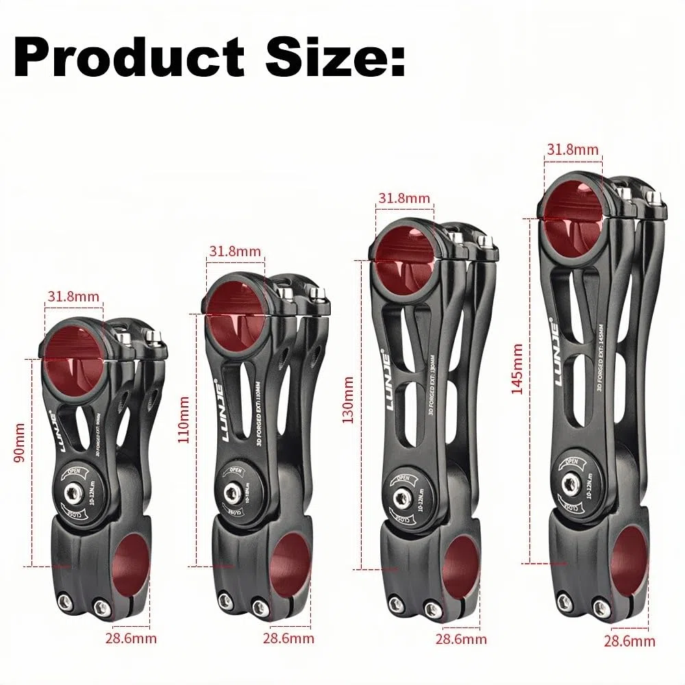 Vástago de Bicicleta de 31,8 mm Ajustable ± 80 Grados MTB, 90/110/130/145 mm, Elevador de Manillar para Bicicletas de montaña, Bicicletas de Carretera, MTB, BMX, Ciclismo