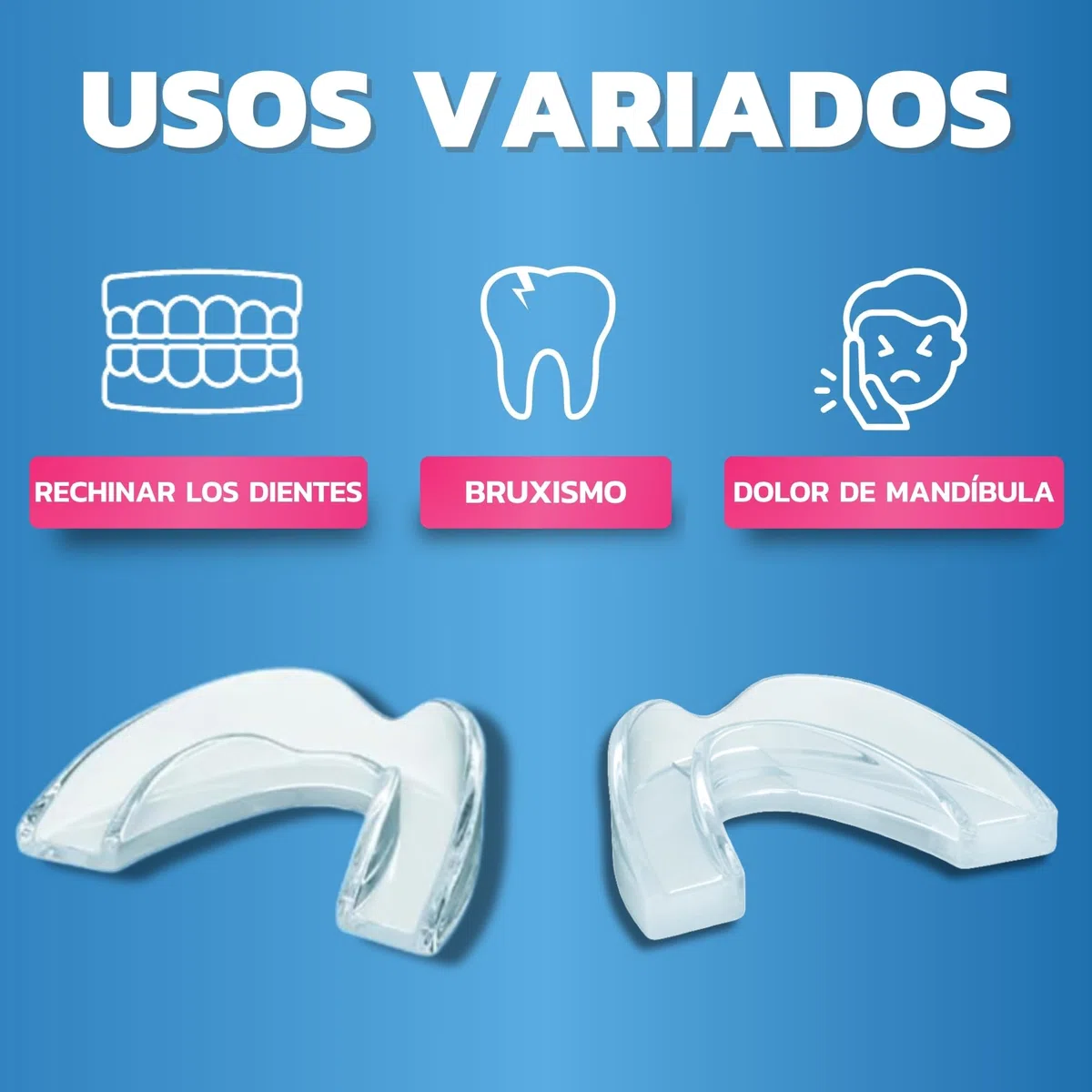 HONEYBULL Férula Antibruxismo Ajustable, Protector Bucal Cómodo para Bruxismo Nocturno Leve y Severo (12 Unidades - Grueso)