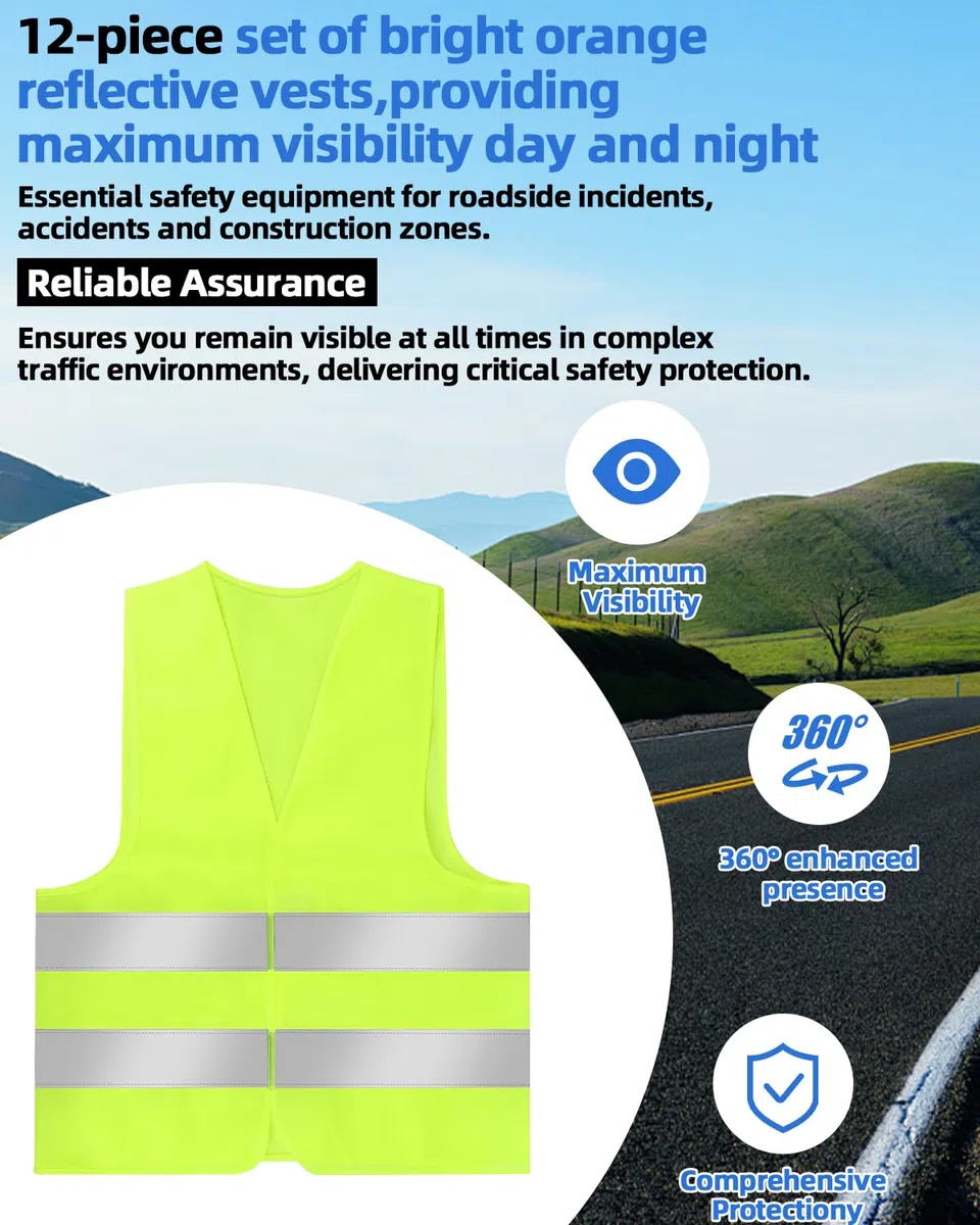 12 Chaleco Reflectante, Chalecos Reflectantes, Chaleco Reflectante Homologado, Limpiadores, Trabajadores, Unisex