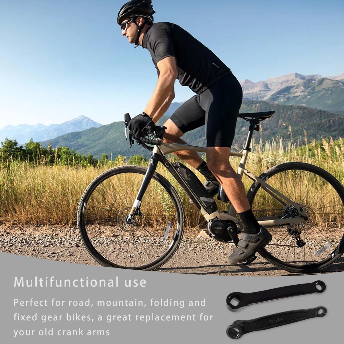 2 Piezas Biela de Bicicleta, 170mm, Bielas de Bicicleta sólidas, Manivela para Bicicleta, Biela Negra de Bicicleta, Bielas de Bicicleta eléctrica, Adecuado para Bicicletas de montaña y Bicicletas