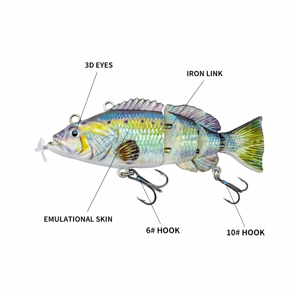 ods lure Señuelo robótico de natación de 10 cm, señuelos eléctricos recargables por USB, luz LED, 4 segmentos, articulados, aparejos de pesca