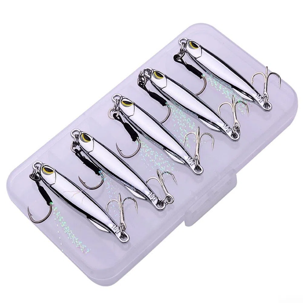 Señuelos de pesca de metal, 5 cebos de cuchara plateada para trucha lubina, agua salada, juego de cebo de pesca de agua dulce