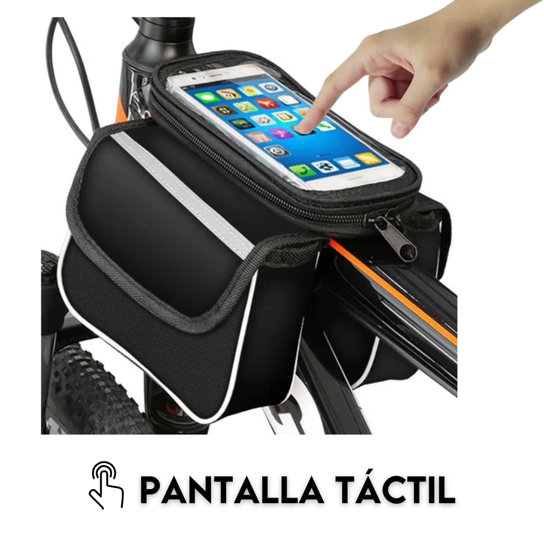 Bolsa Manillar Impermeable para Bicicleta - Funda Central Extraíble para Móvil - Bolsa Táctil para Marco Superior Delantero - Alforjas para Montaña