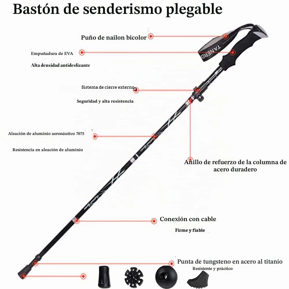 Bastón de Senderismo Plegable, bastón de Senderismo, Corcho Transpirable, Polos Trekking a Prueba de Golpes, Antideslizante, bastón, antichoque, Antideslizante para Caminar nórdico, Alpinismo