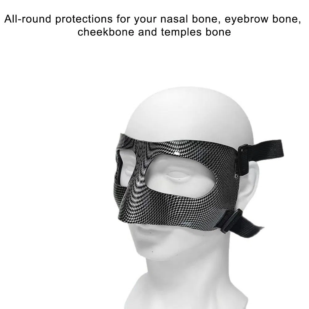 Máscara facial de fibra de carbono anticolisión, protector de nariz para fútbol, baloncesto, luz ajustable para ajuste con diseño transpirable, protector facial deportivo para hombres y