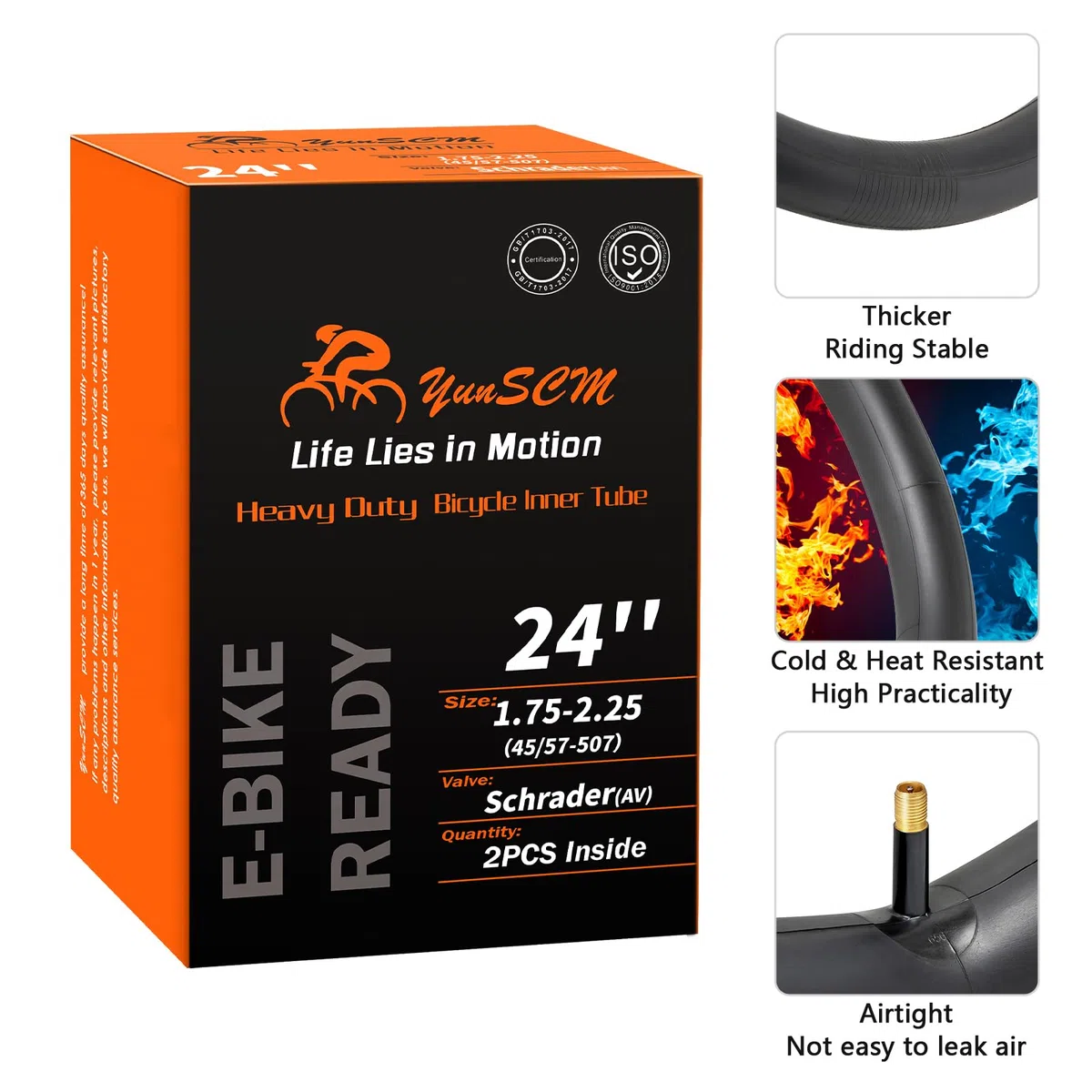 YunSCM 2Pcs 45/57-507 Engrosar 24 Pulgada cámaras de Aire 24x1.75/1.95/2.10/2.25 AV32mm Valve Compatible 24 Pulgadas Bicicleta cámaras de Aire 24x1.75 24x1.95 24x2.0 24x2.10 24x2.125 24x2.25