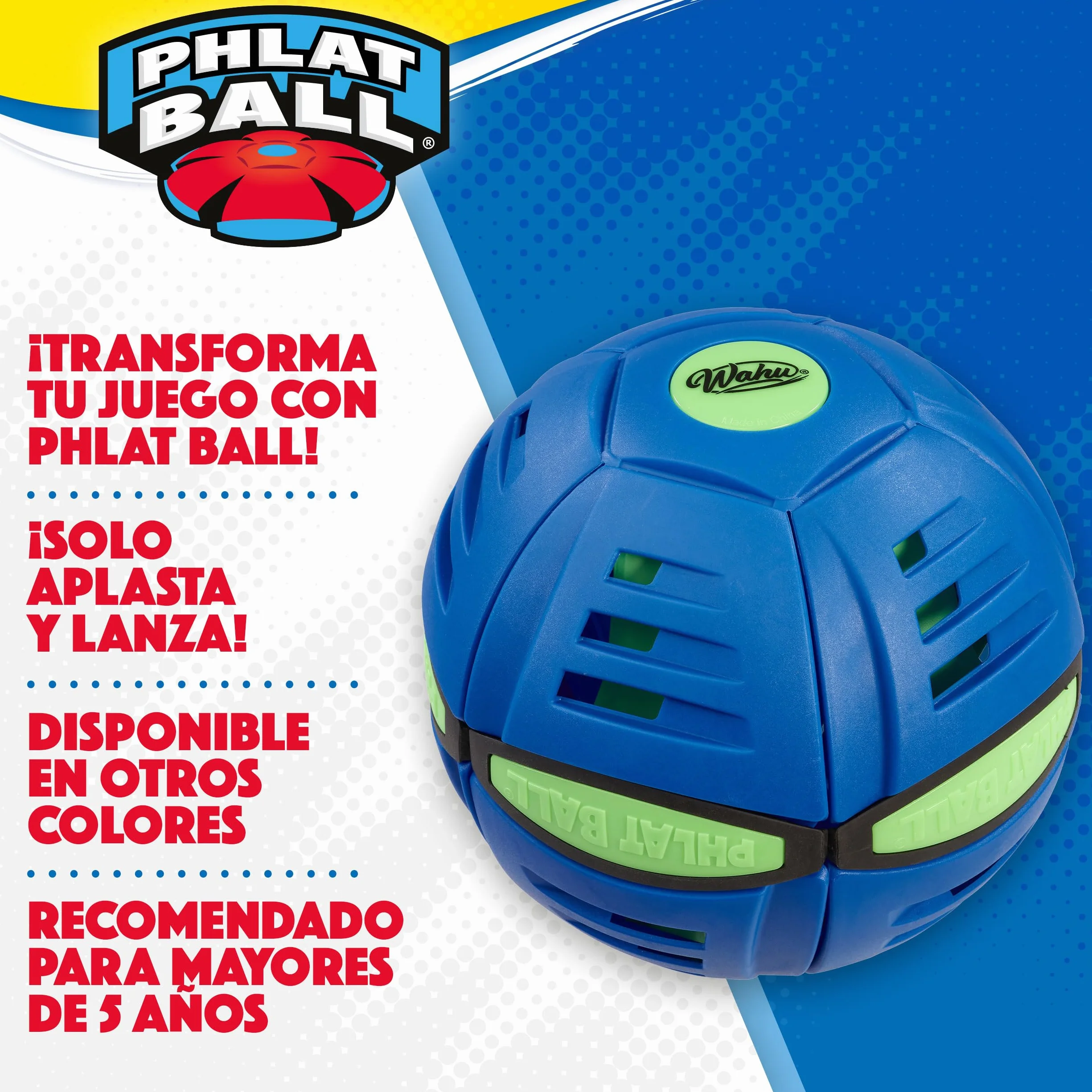 Wahu PHLAT Ball Classic Frisbee Transformable en Balón Juguete Exterior Niños 5+ Años 15,7cm Bola 22,9cm Frisbee 2+ Jugadores