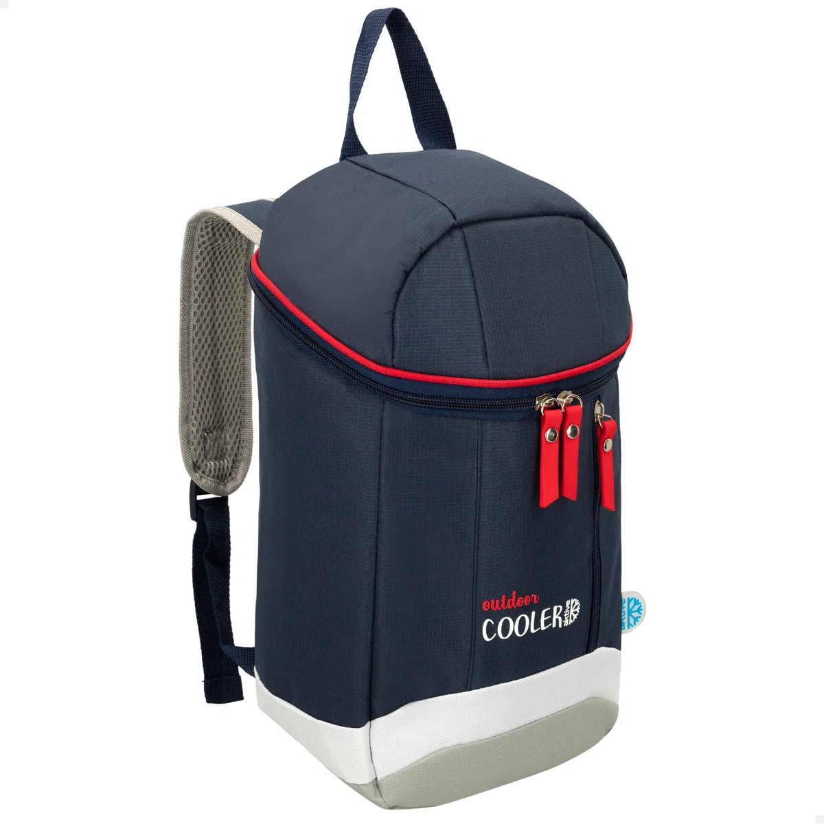 AKTIVE Nevera blanda térmica 9 L, Mochila porta alimentos para playa, Picnic, Camping o trabajo, Con aislamiento térmico, Bolsillo delantero, Cremallera doble, Azul marino y blanco (80730)