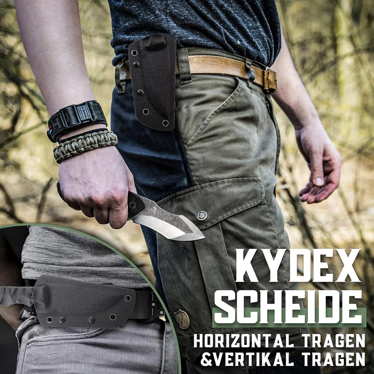 Purple Dragon Cuchillo de Supervivencia al Aire Libre, Full Tang Cuchillo de Supervivencia con Mango G10, Hoja Fija de Acero D2, Camping Cuchillo Kydex Funda, Regalo Para los Hombres