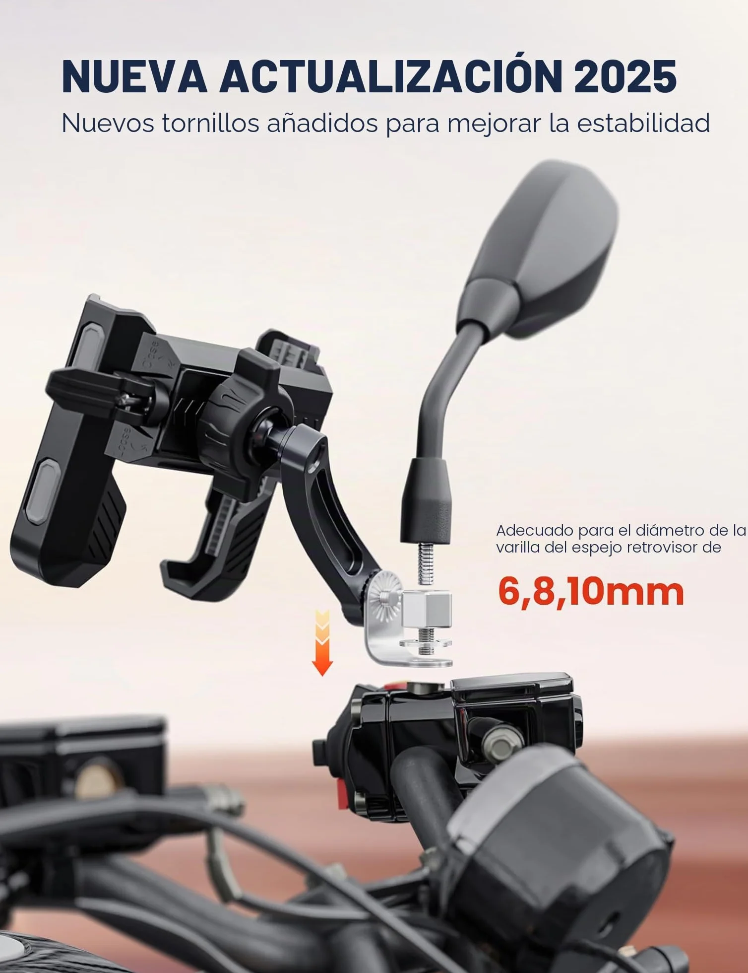 Grefay Soporte Movil Moto [1S Liberación Rápida] Soporte Telefono Moto para Espejo Retrovisor con Rotación 360 para Smartphone de 4.5-7" Pulgadas (Black 1)