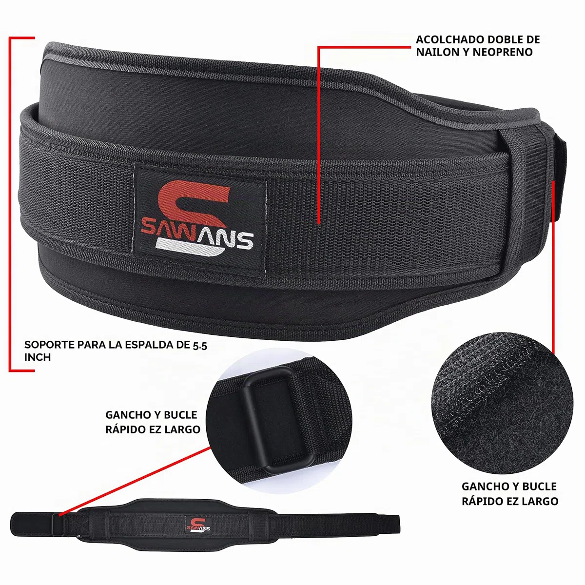SAWANS Cinturón de levantamiento de pesas de neopreno de doble resistencia, 14 cm, Negro