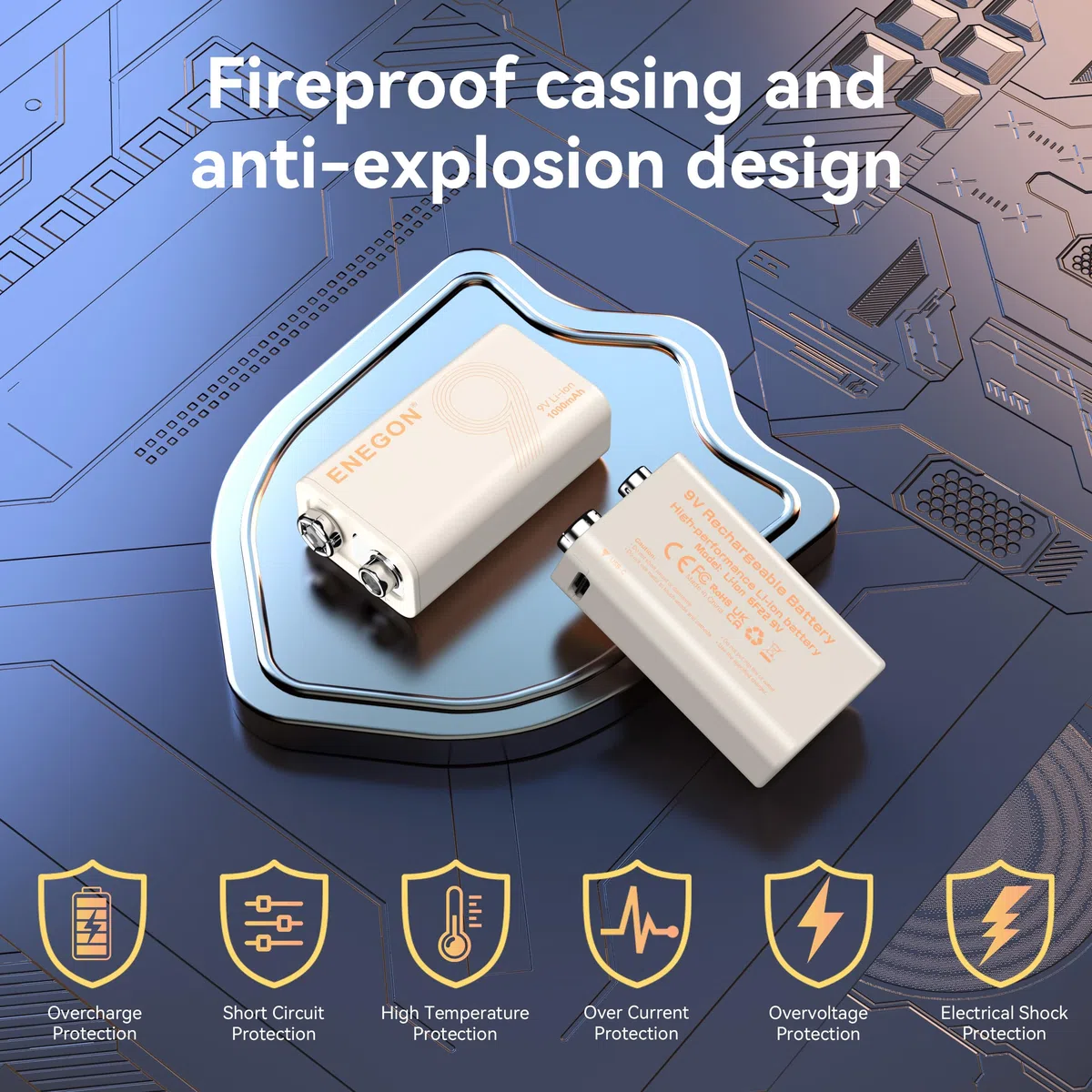 ENEGON 9V 2 pacchi Batterie Litiche Ricaricabili 3,7Wh/1000mAh Tipo-C Carica Veloce, 9V/0,6A Uscita Stabile, Compatibile con Multimetro/Microfono Wireless/Rilevatore di Fumo e Altri - 6F22