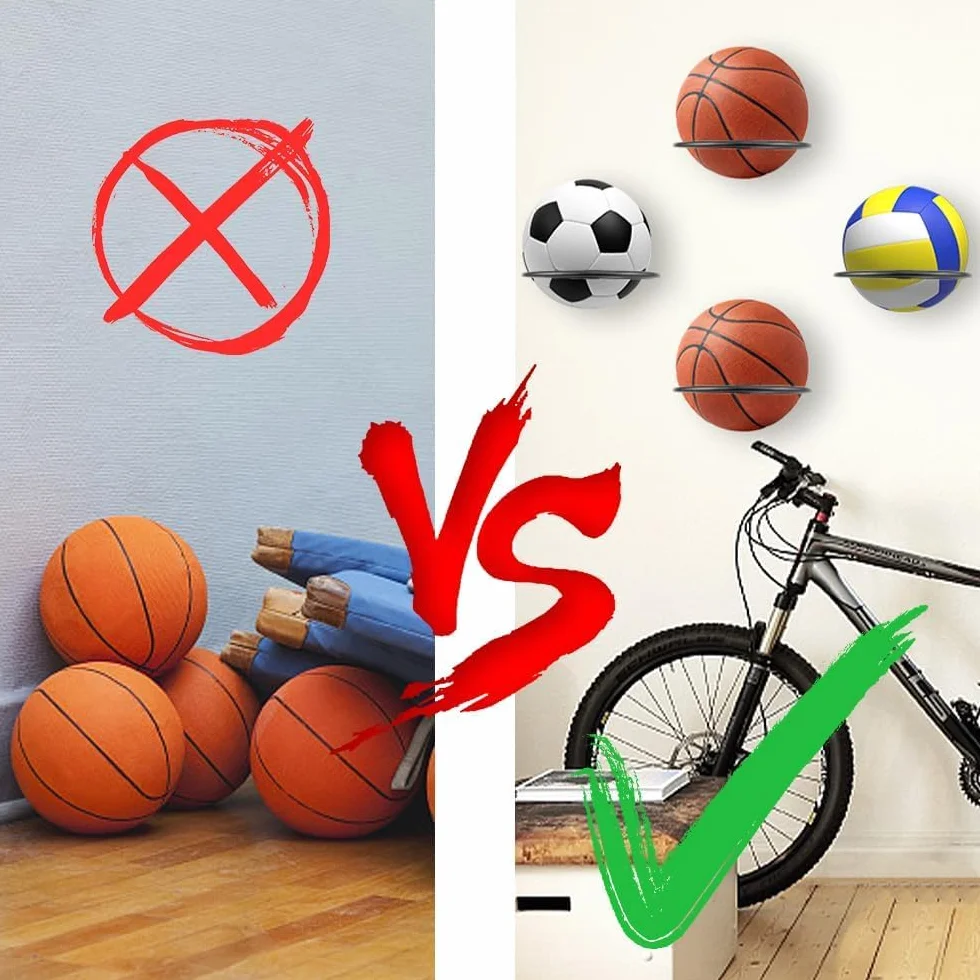 4 Piezas Soportes de Pared para Pelota, Soporte de Exhibición de Pelota, Soporte de Pared para Balones, Soporte de Pelota para Pelotas de Baloncesto, Fútbol, Voleibol (Negro)