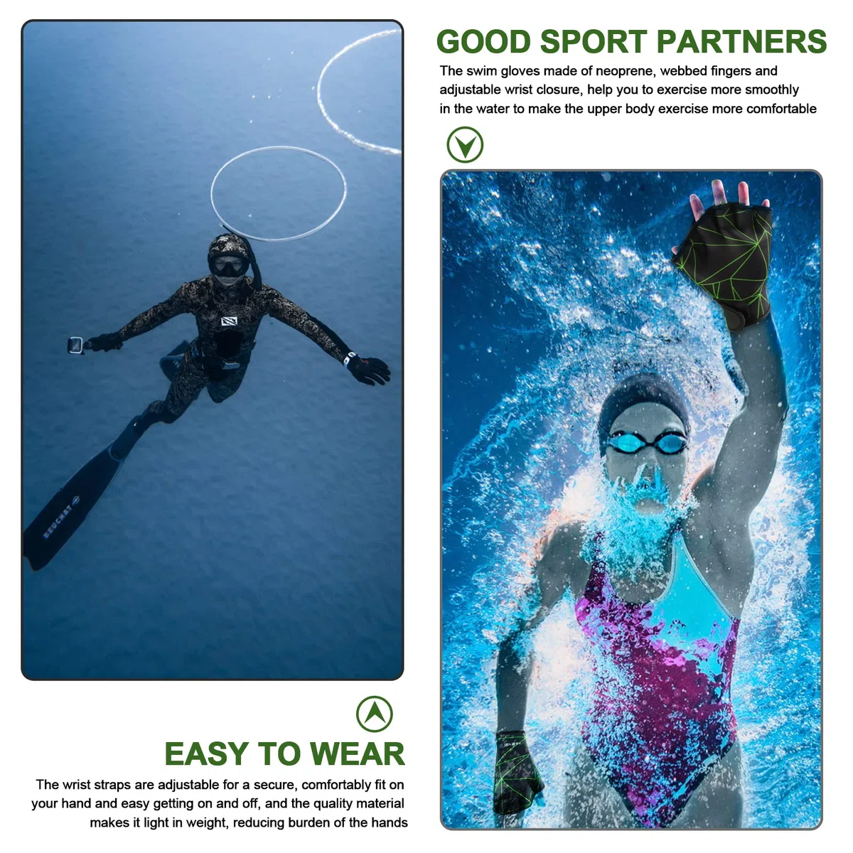 TAGVO Guantes Acuáticos, Guantes de Entrenamiento de Natación con Muñequera, Guantes Palmeados Piscina Guantes de Agua Natación Buceo Surf para Protección, Tamaños para Hombres Mujeres