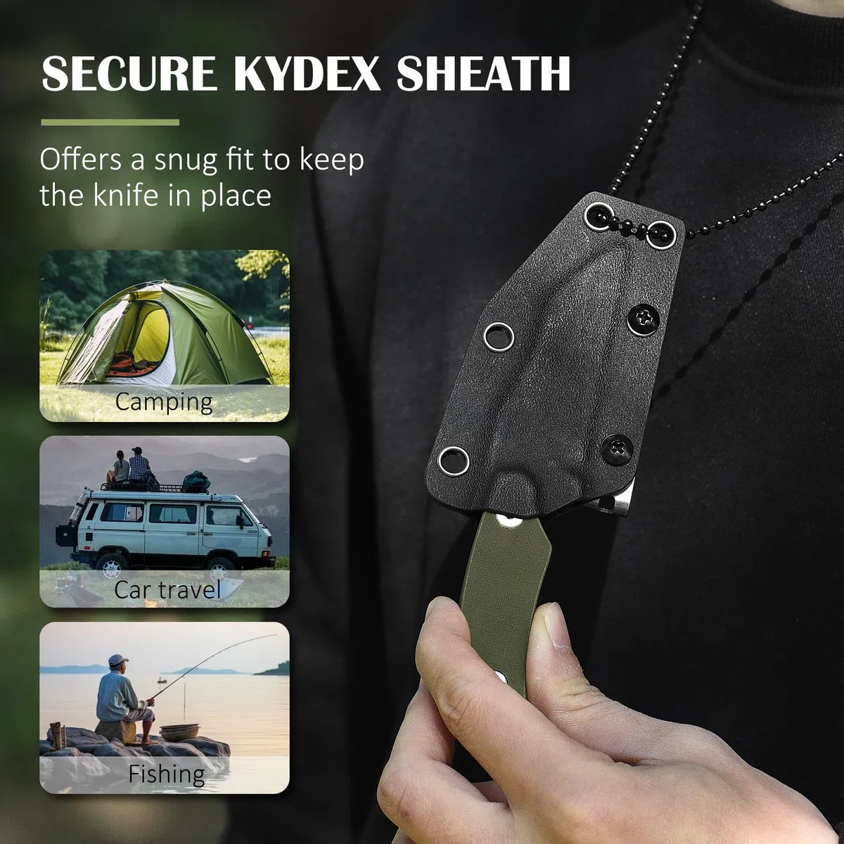 DRACHENADER Cuchillo de cuello funda Wharncliffe Small con acero D2, Full Tang Pequeño mini cuchillo de outdoor perfecto para senderismo y EDC