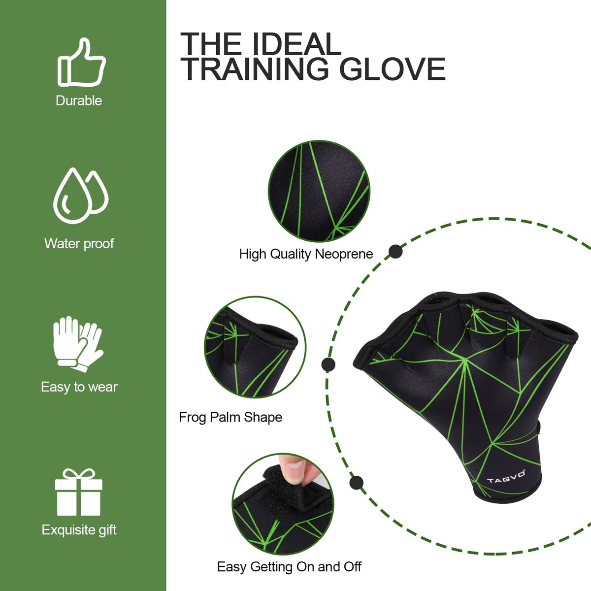 TAGVO Guantes Acuáticos, Guantes de Entrenamiento de Natación con Muñequera, Guantes Palmeados Piscina Guantes de Agua Natación Buceo Surf para Protección, Tamaños para Hombres Mujeres