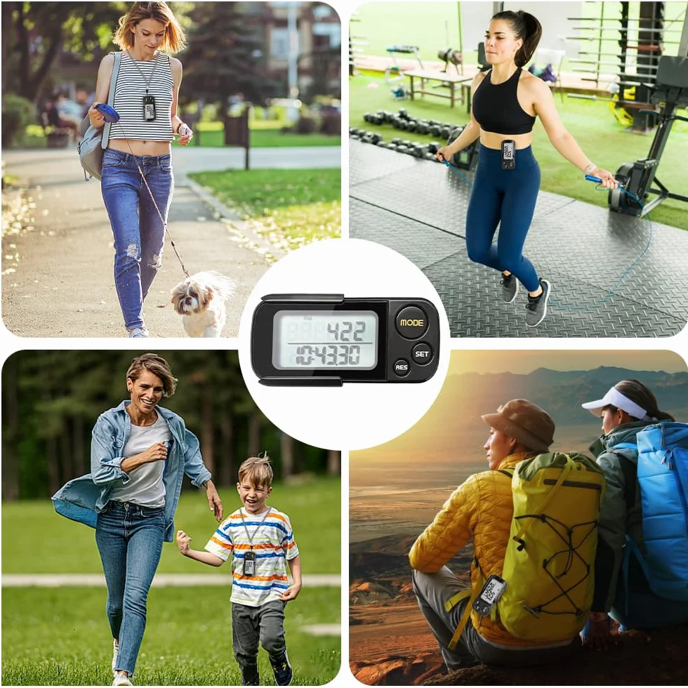 Podómetro, Contador de Pasos Preciso con Clip y Correa Mini Podómetro Electrónico Portátil 30 Días de Memoria sin Bluetooth, sin Aplicaciones para Caminar, Seguimiento de Pasos Millas/km, Negro