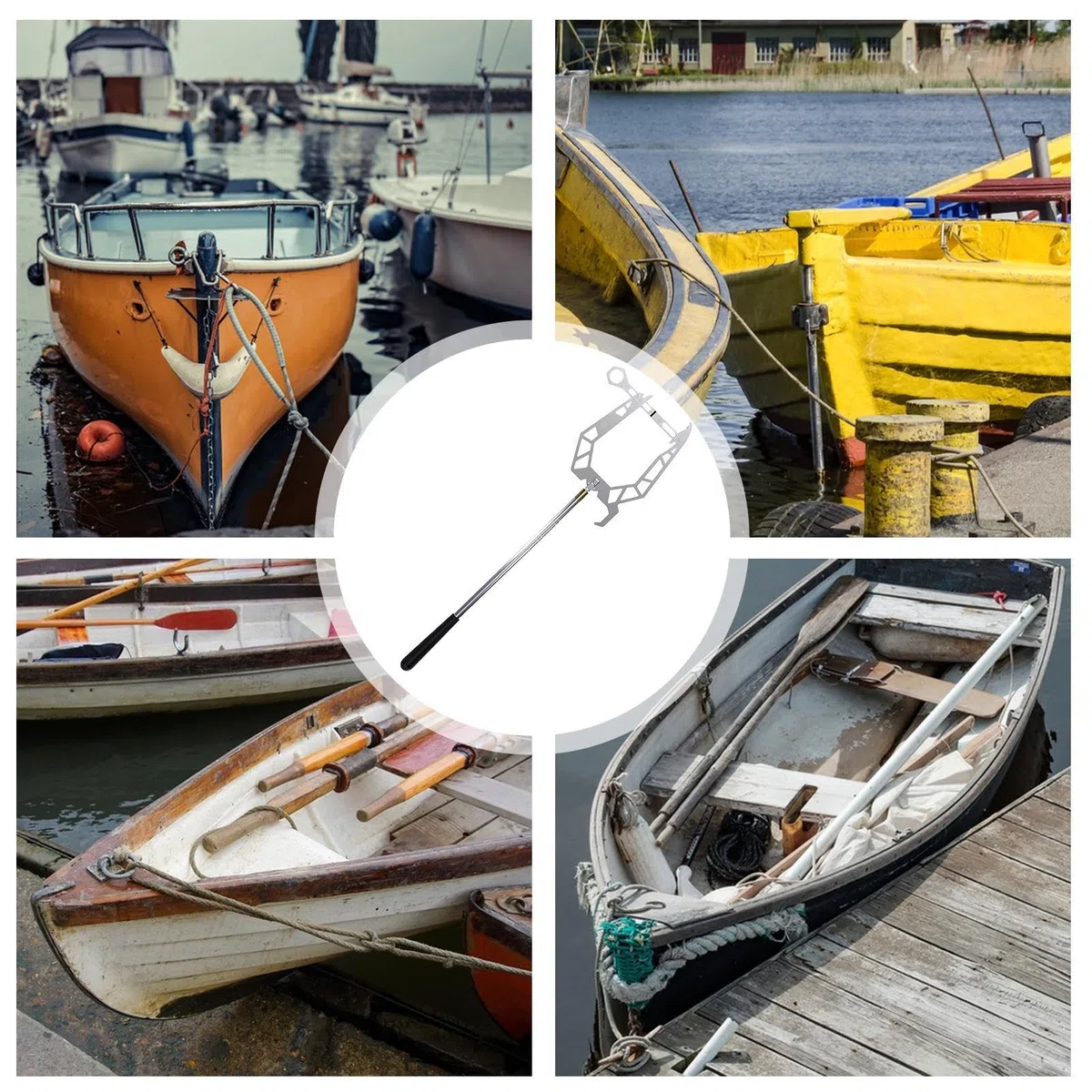 Gancho de Amarre Marino: Muelle en Forma de U, Barra telescópica Extensible con Mecanismo de Agarre de Lino rápido para Ayuda sin Esfuerzo, Accesorio Pesca, Viajes, Caza, Paseos en