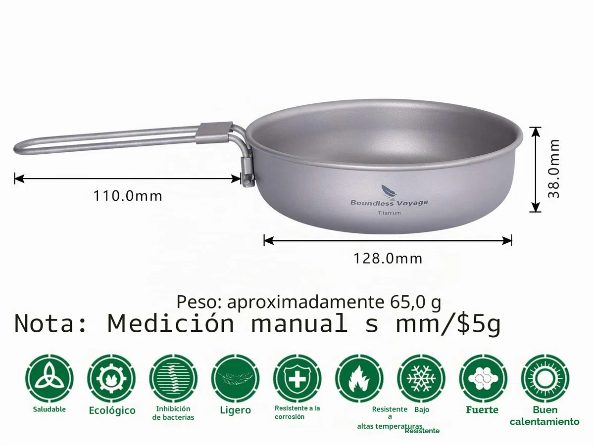 Boundless Voyage Sartén ultraligera de titanio con mango plegable, sartén para acampar al aire libre, vajilla de titanio Ti2061C-12.7 cm