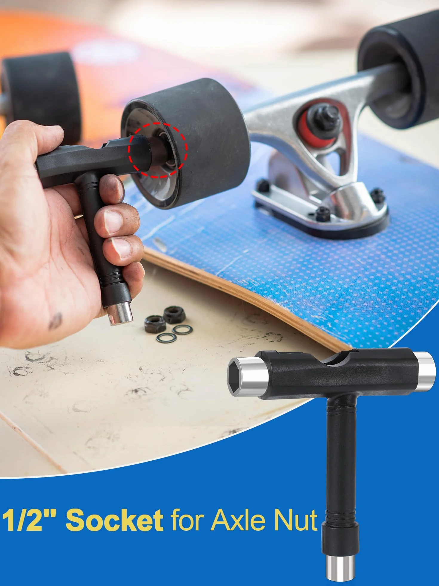 YOUSHARES T-Bone Skate Tool, Patines de Ruedas Multi T Herramienta Nueva, T-Tipo de Herramienta Negro para Skate