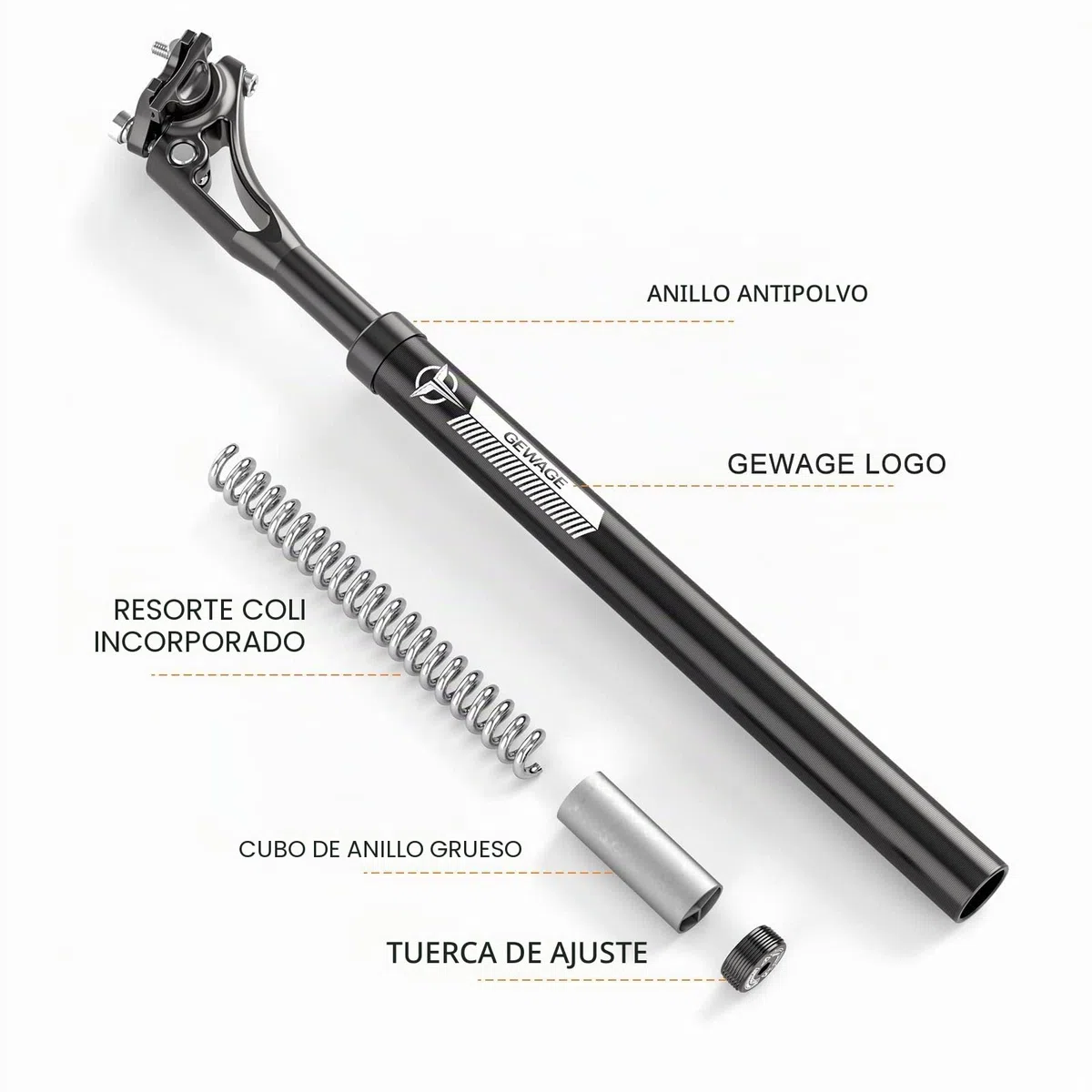 GEWAGE Tija de sillín de suspensión con resorte, de aluminio, suspensión ajustable, amortiguador de golpes, compatible con 27,2, 30,9, 31,6 mm de diámetro, 400 mm de longitud, ideal para MTB y