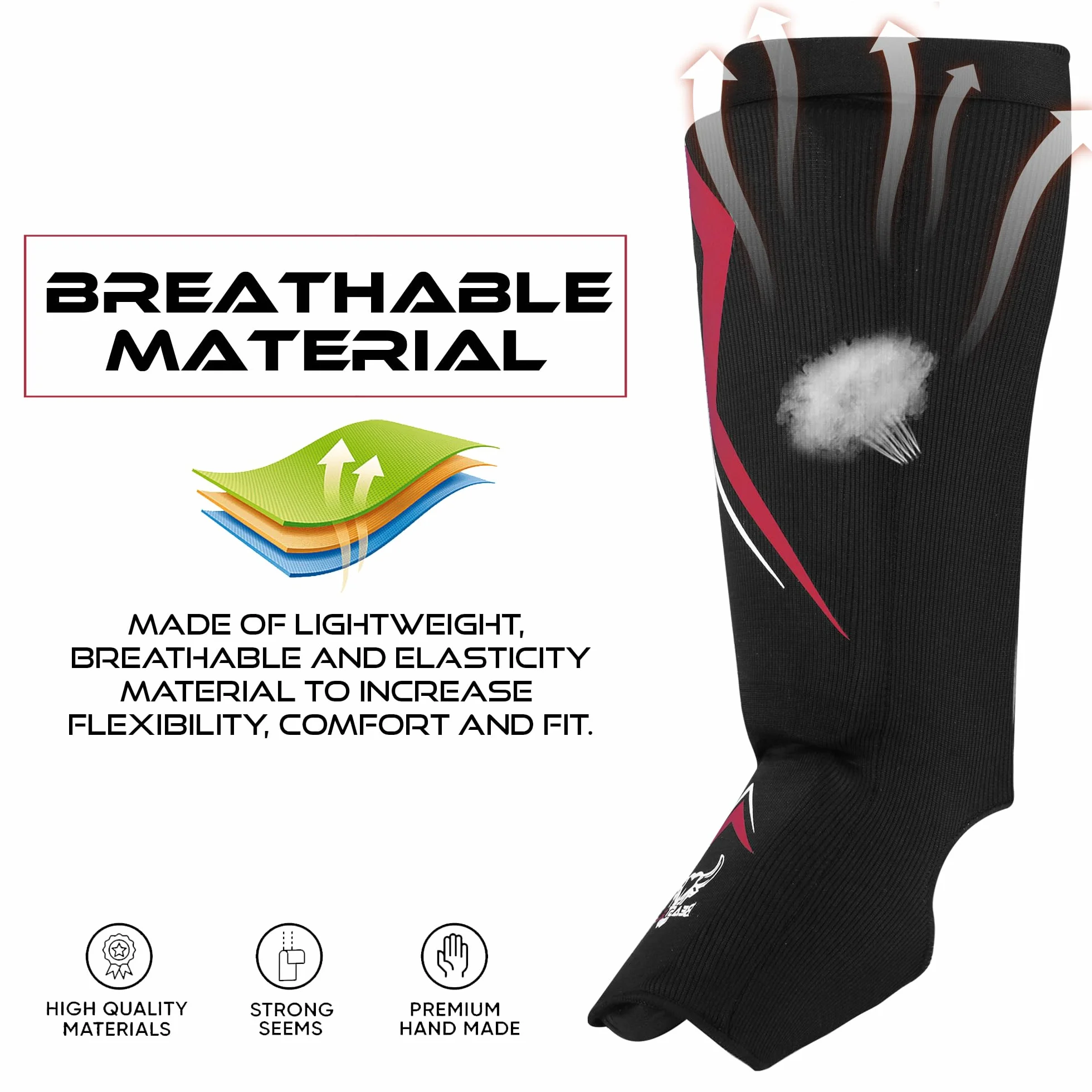 BEAST RAGE Espinilleras para kickboxing, almohadillas de protección de empeine para entrenamiento de Muay Thai, artes marciales, boxeo de artes marciales, protector acolchado elástico para piernas