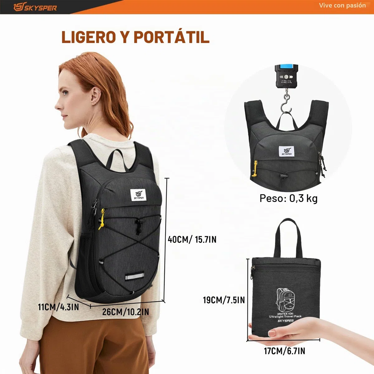 SKYSPER Mochila Plegable Ultraliger 10L, Mochila Pequeña Hombre Mujer Mochila de Viaje Mochila de Senderismo para Viajes Caminhada Deporte